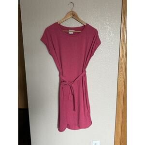 ICHI Ihrebel Tie Waist Tshirt Dress Size Small Metallic Pink